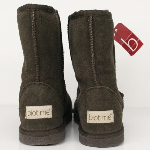 Sz 8 NWT Biotime Suede Chocolate Brown Winter Pull On Sheep Shearling Boots - Picture 5 of 10